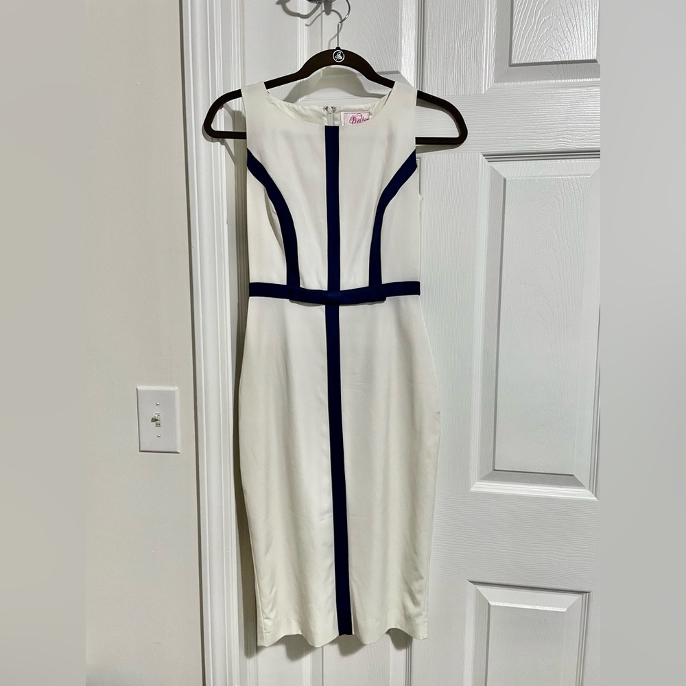 RUBY BELLE Anthropologie Pencil Dress Vintage Style Princess Off-White & Navy